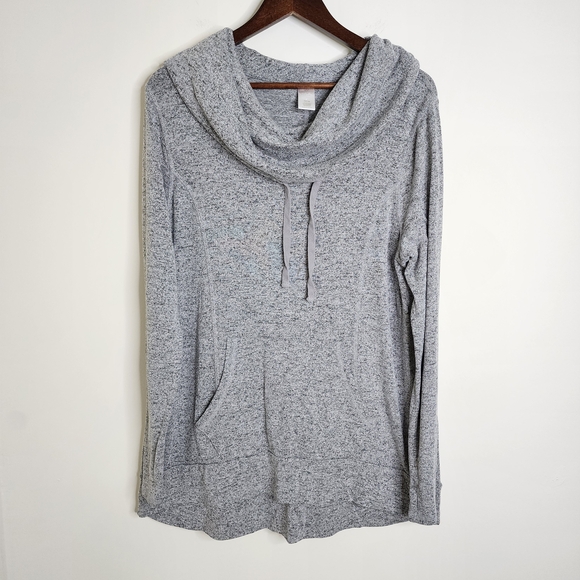 Livi Active Lane Bryant Gray Marled Cowl- Neck Pull Over Soft Hooded Top Comfy - Picture 1 of 12